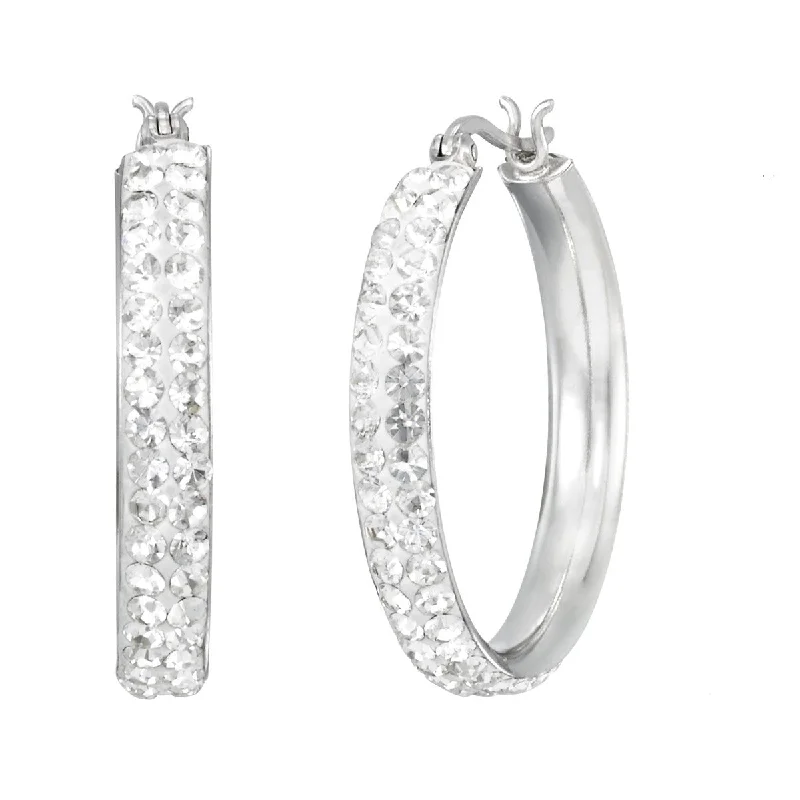 Simone I Smith Collection Platinum Plated Sterling Silver Crystal 30X4MM Hoop Earrings