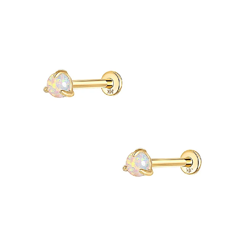 Solid Gold Single Opal Gold Flat Back Earrings