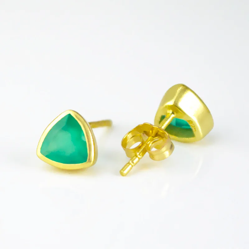 Minimalist Green Onyx Triangle Studs • May Birthstone