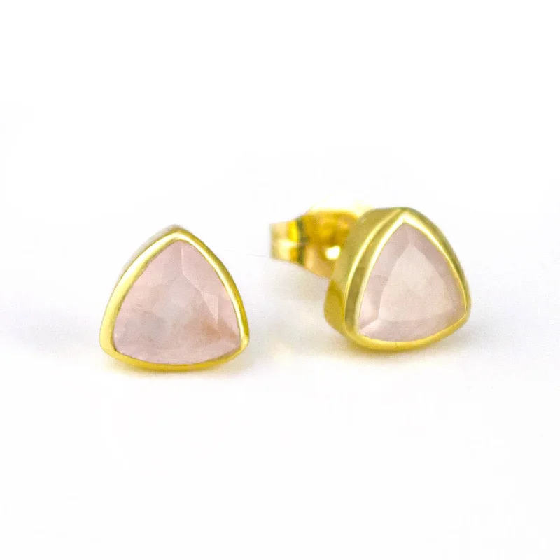 Minimalist Pink Chalcedony Triangle Studs • October Birthstone