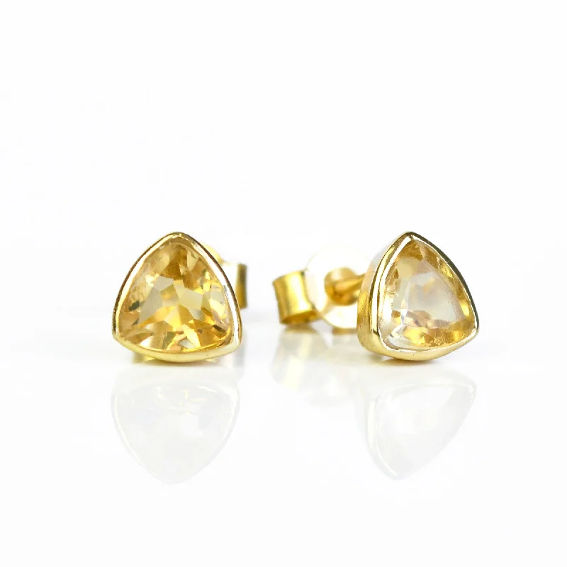 Minimalist Citrine Triangle Studs • November Birthstone