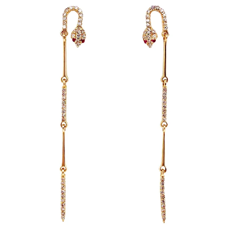 Snake Dangle Earrings with Rubies and Diamonds