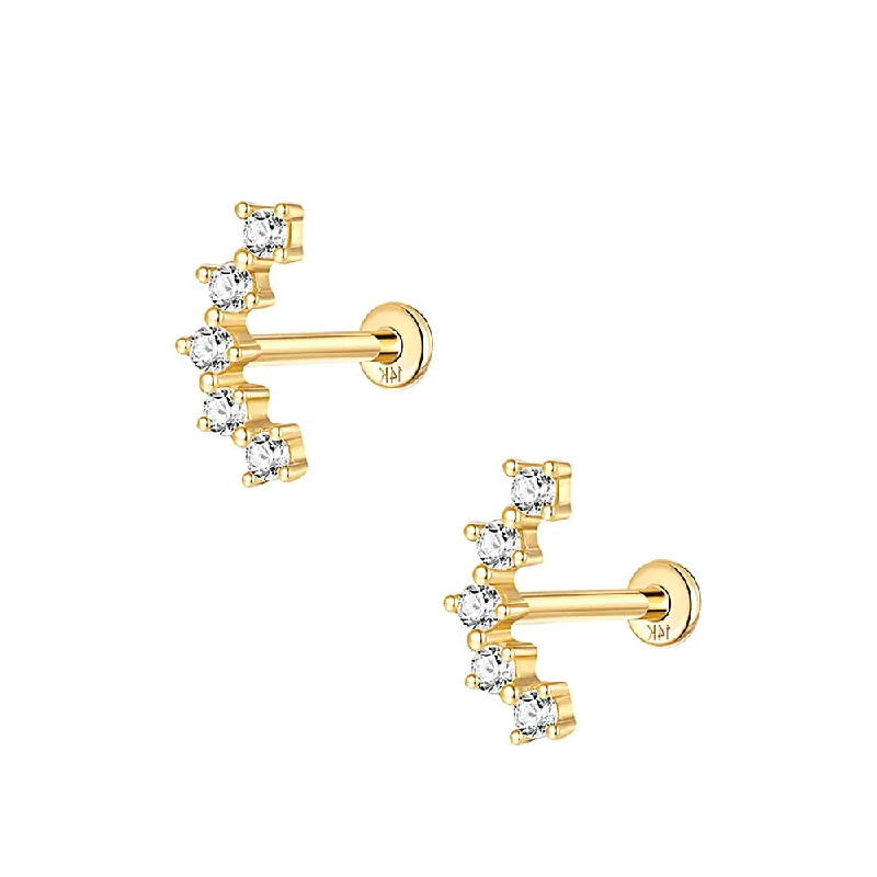 Solid Gold Square Bottom Round Gold Flat Back Earrings