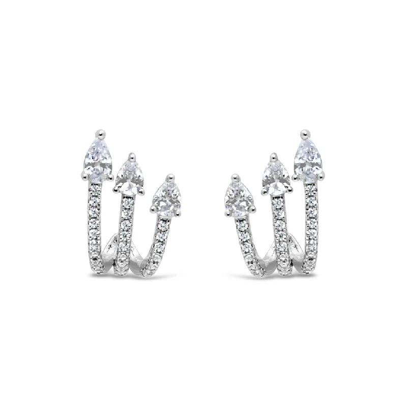 SPARKLING TRIPLE PEAR STUD SILVER EARRING