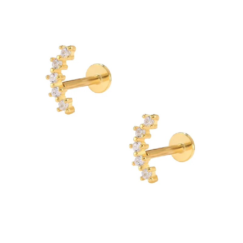 Square Bottom Round Gold Flat Back Earrings