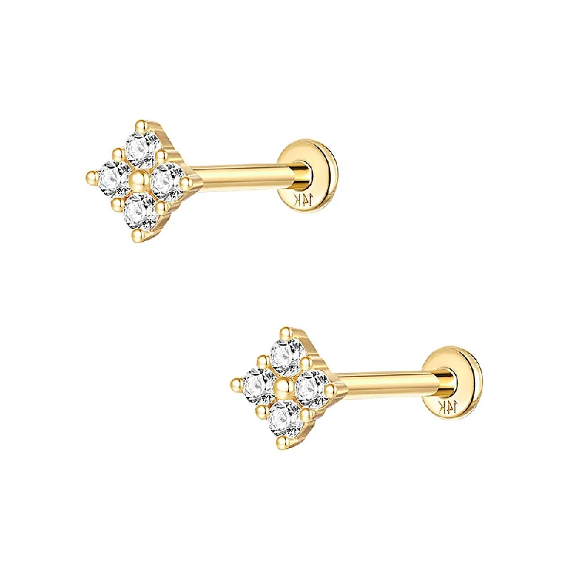 Solid Gold Square Four Gold Flat Back Earrings