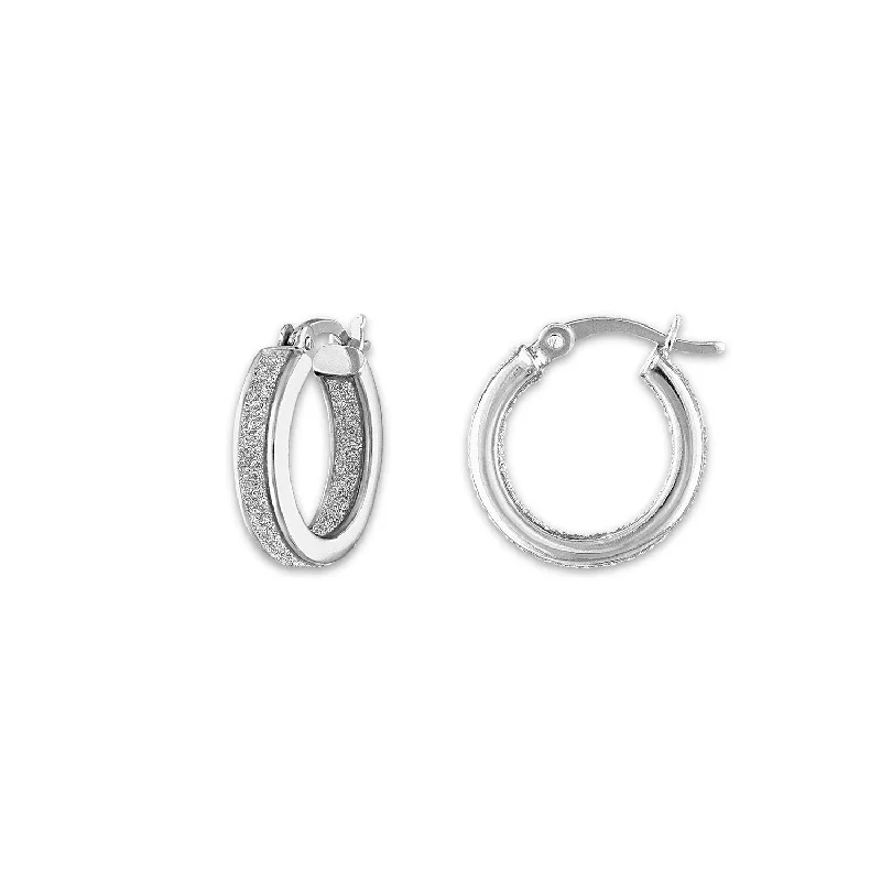 Sterling Silver 15MM 20MM 24MM Glitter Hoop Earrings