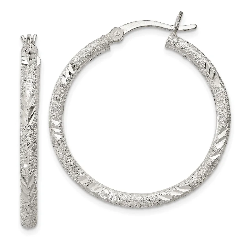 Sterling Silver 29X32MM Diamond-cut Hoop Earrings