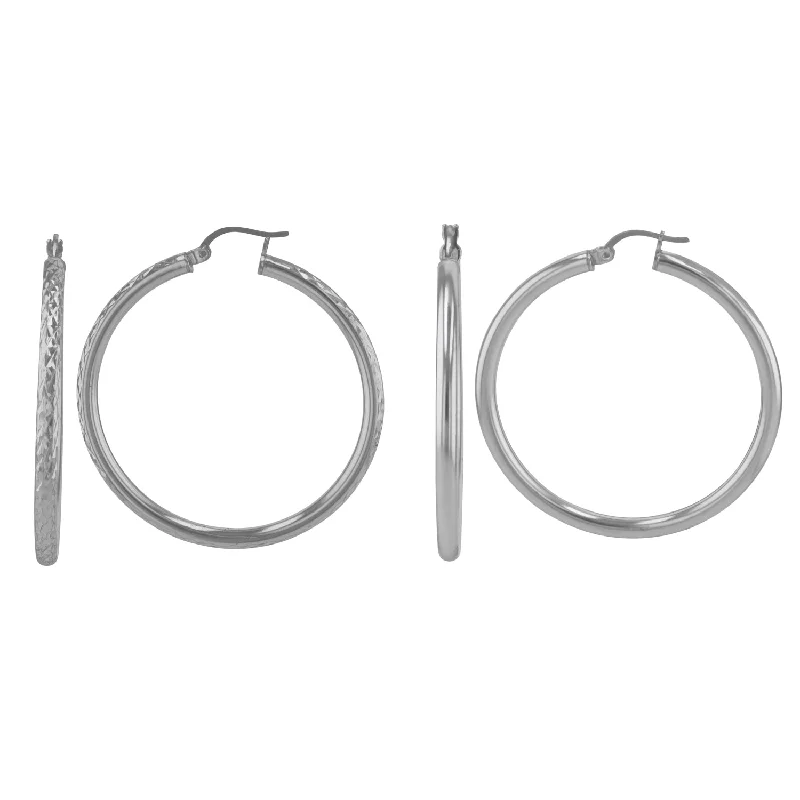 Sterling Silver 3x45MM 2-Pair Hoop Earrings