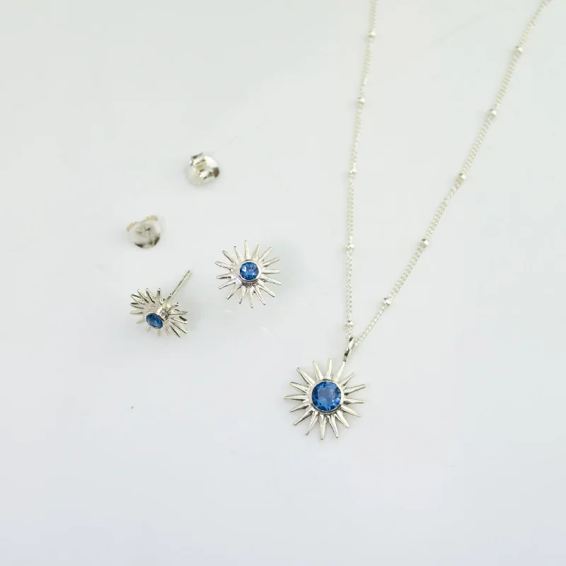 Sun Burst Necklace and Stud Earring Set, Sunshine Birthstone Jewelry Set