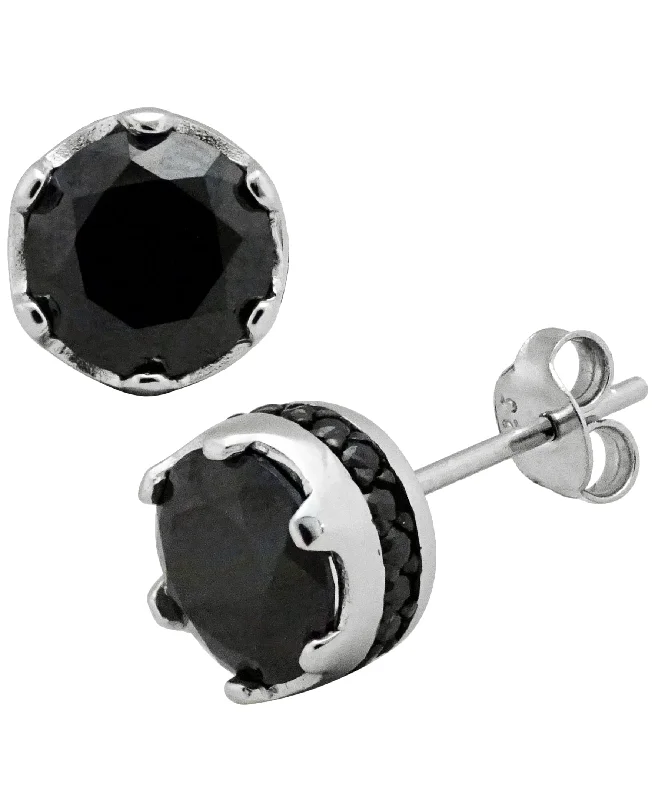 Sutton Sterling Silver Round Stud Earrings with Cubic Zirconia Trim