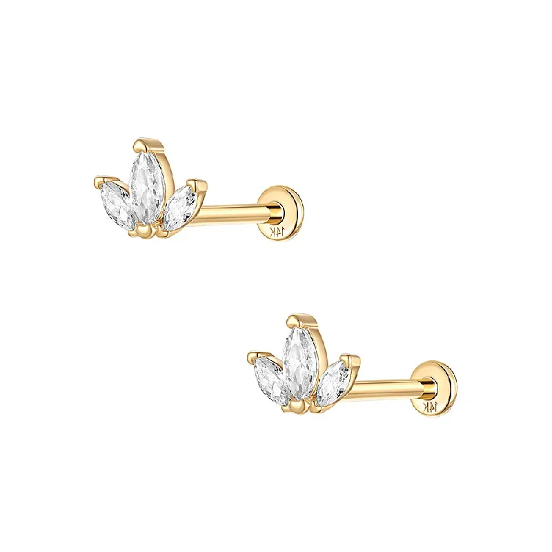 Solid Gold Three Blade Flat Back Earrings