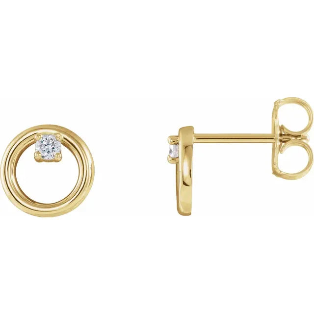 14K Yellow Gold Circle  .06 Carat Diamond Stud Earrings