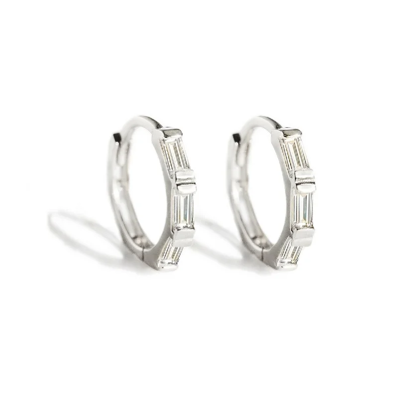 Tri Baguette Huggie Hoops