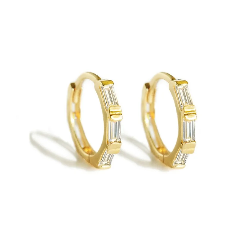 Tri Baguette Huggie Hoops