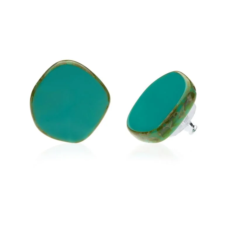 Turquoise Circle Glass Beaded Large Stud Earrings