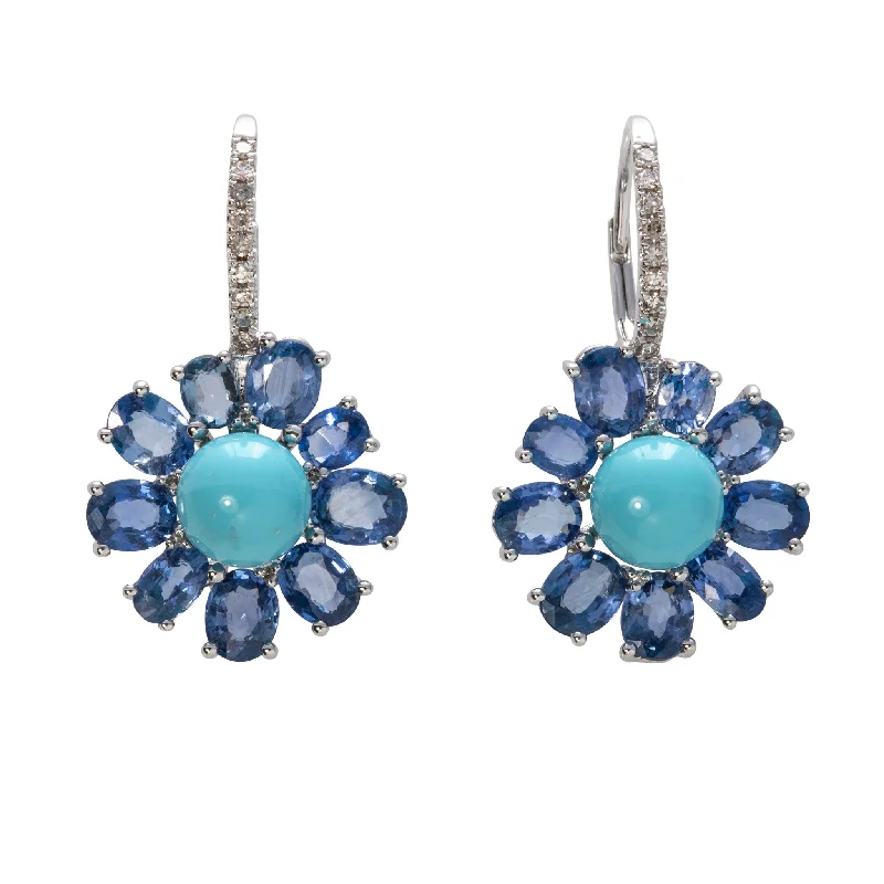 Turquoise, Sapphire & Diamond 18K Gold Leverback Earrings