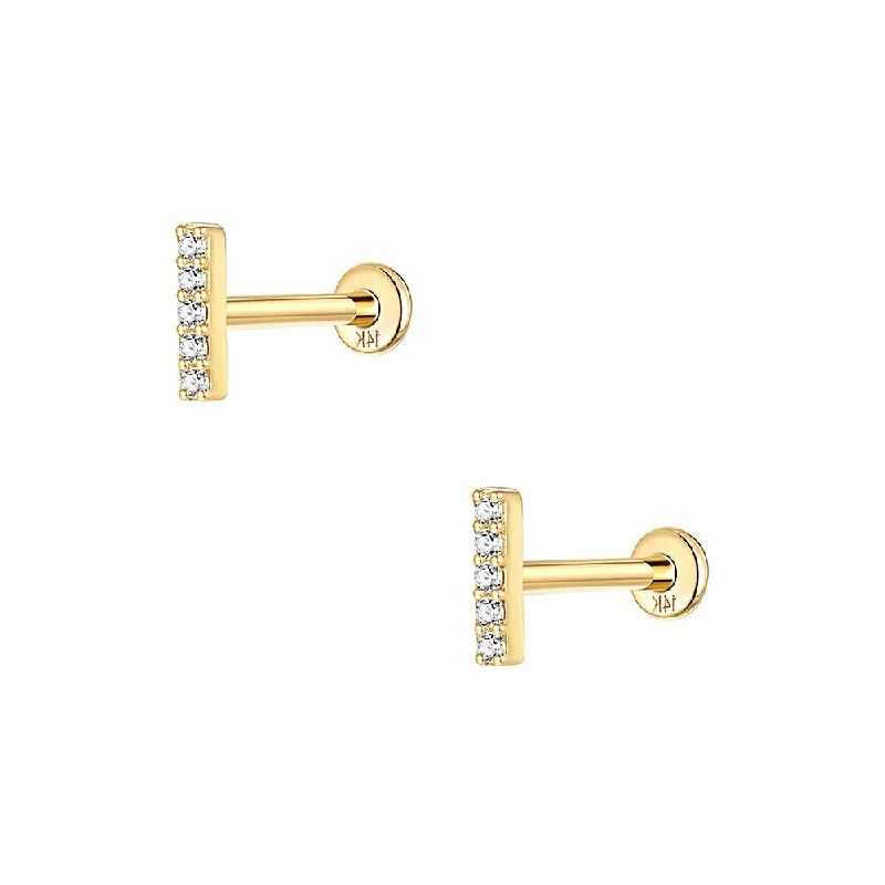 Solid Gold Vertical Street Light Gold Flat Back Earrings