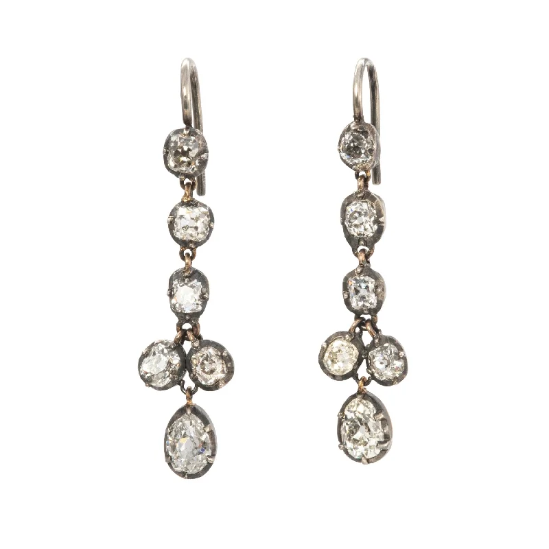 Victorian 3.2ct Old Mine Cut Diamond Drop Earrings