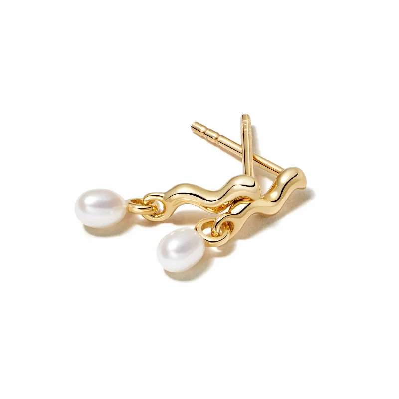 Wave Seed Pearl Stud Earrings 18ct Gold Plate