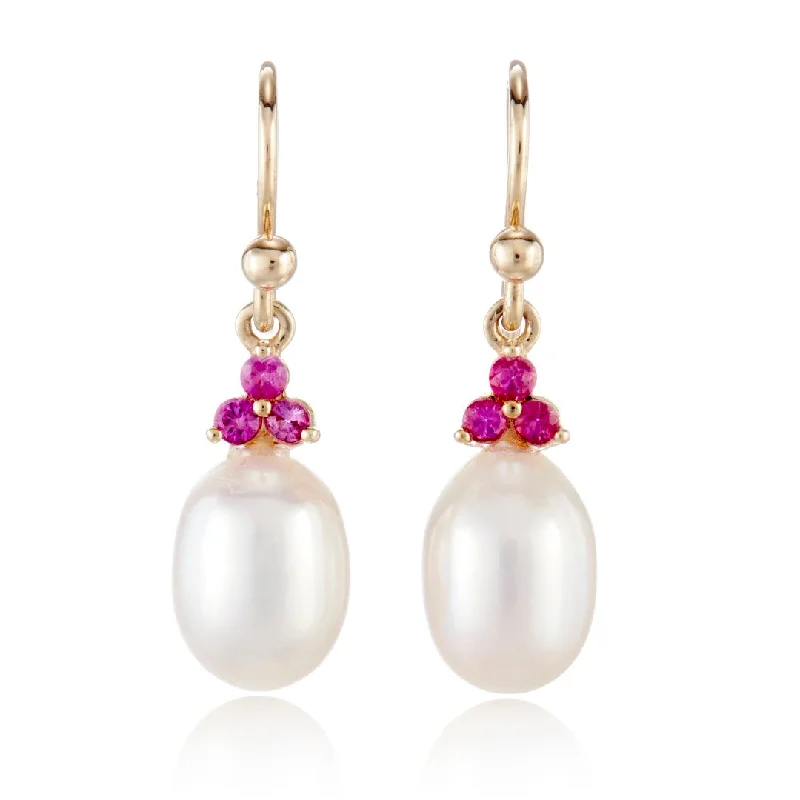 Madison Drop Earrings in Pearls & Pink Sapphires