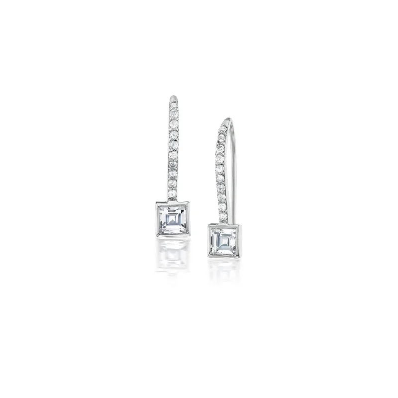 White Topaz Princess Cut on French Hooks Earrings