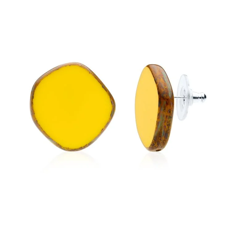 Yellow Circle Glass Beaded Large Stud Earrings