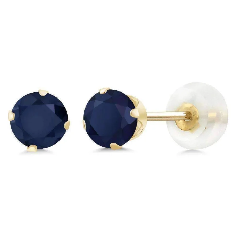 Genuine 1.20CTW Sapphire 10K Yellow Gold IOBI Precious Gems Stud Earrings