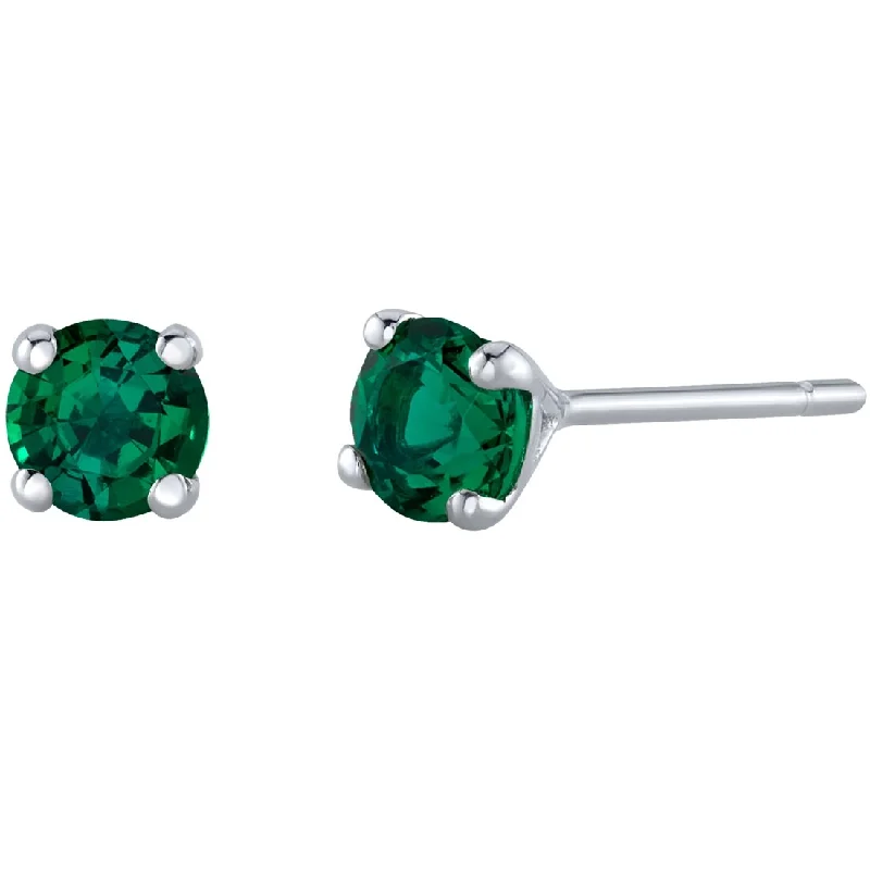 14k Gold 4mm Round Emerald Solitaire Stud Earrings