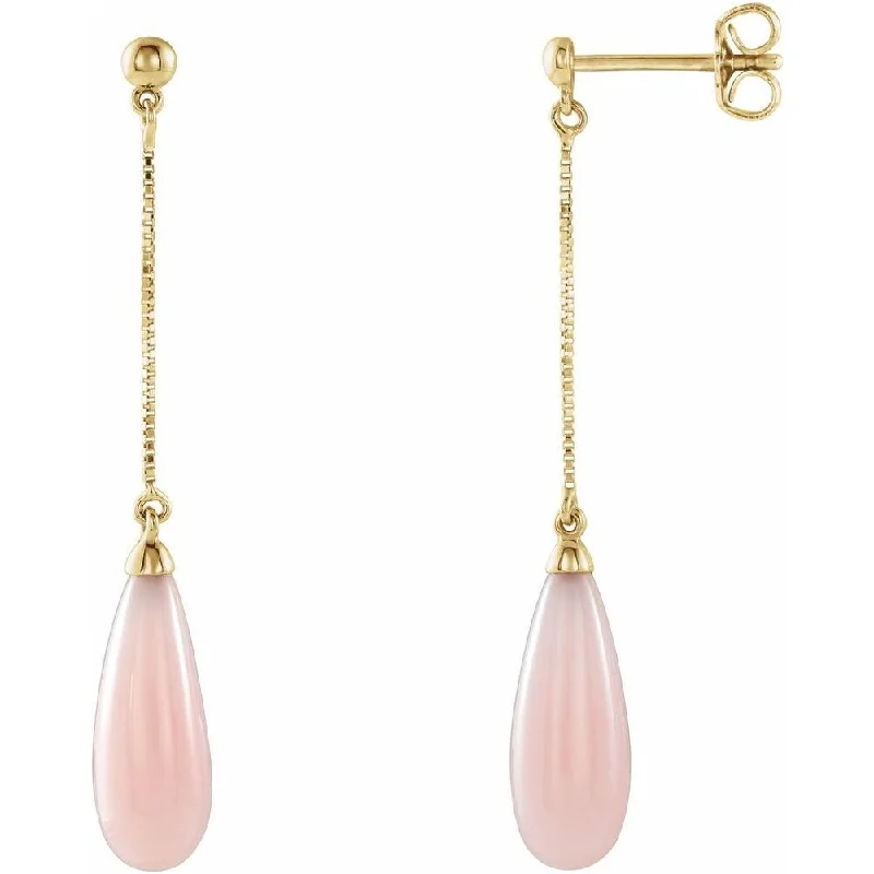 14K Yellow Gold Pink Opal Earrings