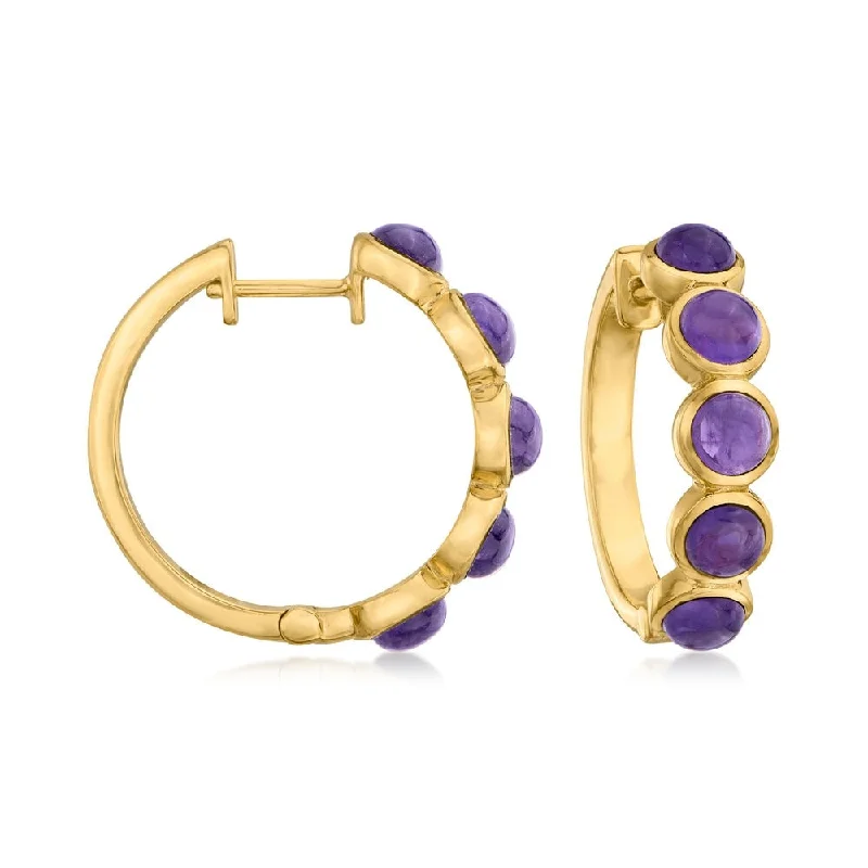 18k Yellow Gold Over Sterling Silver African Amethyst Gemstone Hoop Earrings