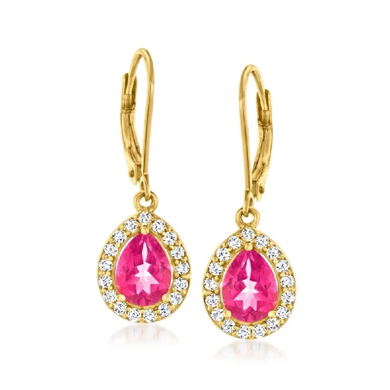 18k Yellow Gold Over Sterling Silver Pink Topaz Gemstone Silver Earring