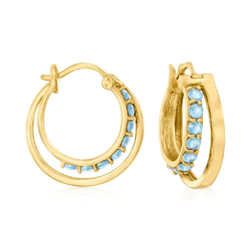 18k Yellow Gold Over Sterling Silver Swiss Blue Topaz Gemstone Hoop Earrings