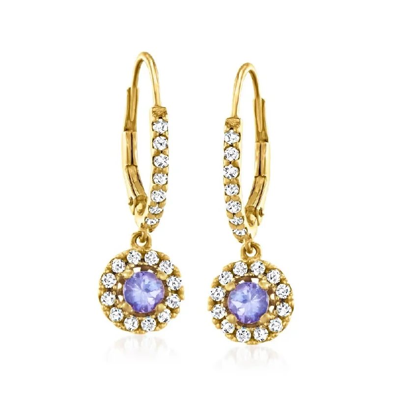 18K Yellow Gold Over Sterling Silver Tanzanite Dangle Earrings