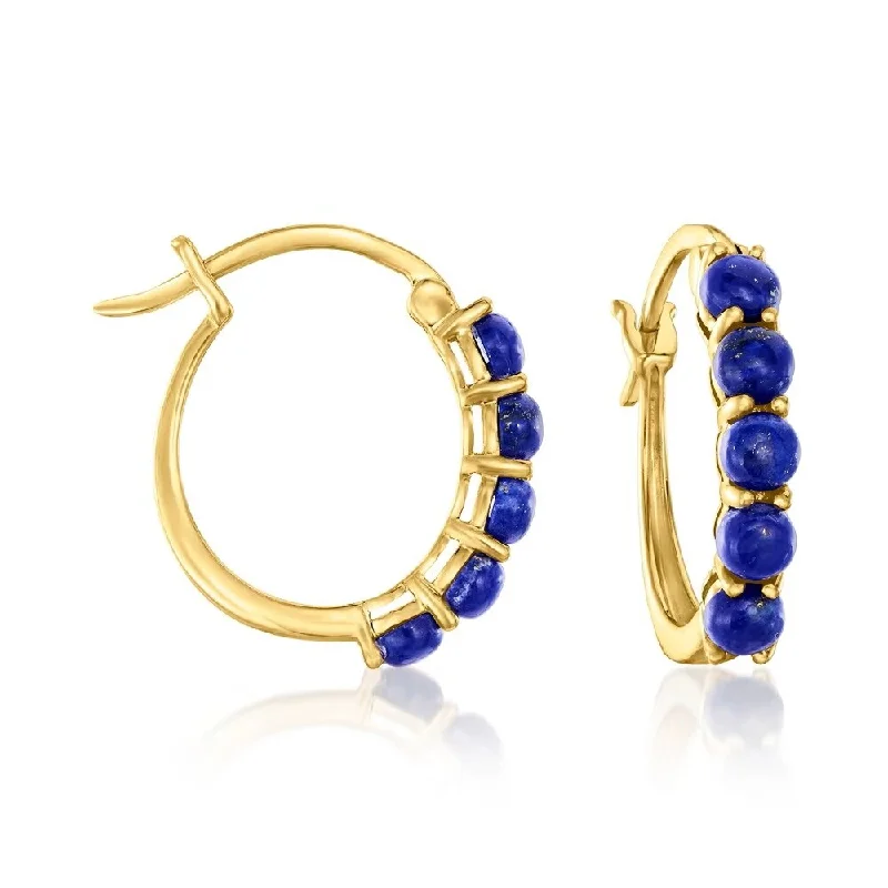 18K Yellow Gold Plated Over Sterling Silver Lapis Lazuli Hoop Earrings