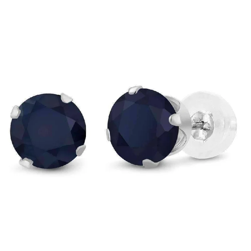 2.12CTW Genuine Sapphire 10K White Gold IOBI Precious Gems Stud Earrings