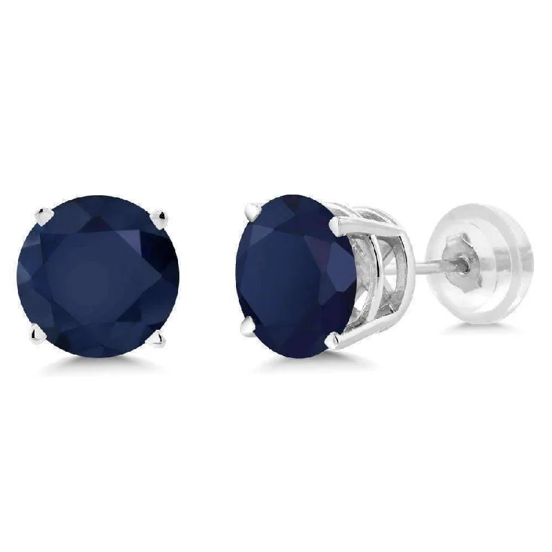 2CTW Genuine Sapphire 14K White Gold IOBI Precious Gems Stud Earrings