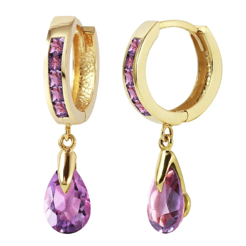 3.3 CTW 14K Solid Gold Huggie Earrings Dangling Amethyst