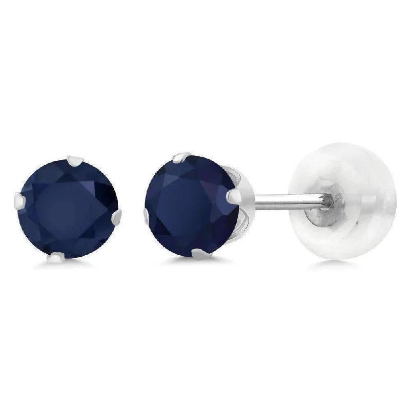 Genuine .72CTW Sapphire 10K White Gold IOBI Precious Gems Stud Earrings