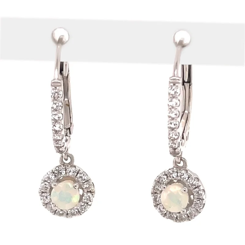 925 Sterling Silver Ethiopian Opal, White Natural Zircon Gemstone Dangle Earrings