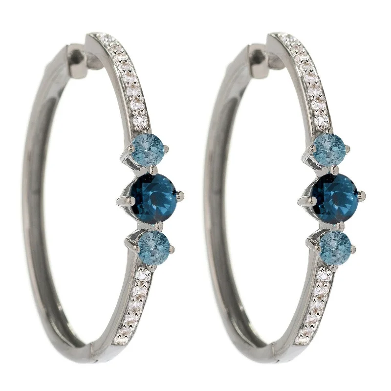 925 Sterling Silver London Blue Topaz Gemstone Hoop Earrings