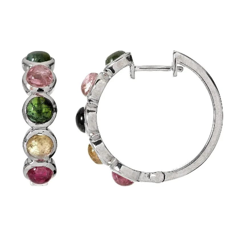 925 Sterling Silver Multi Tourmaline Hoop Earrings