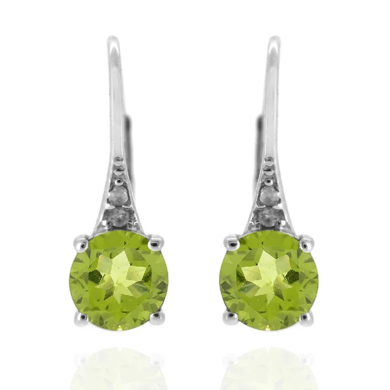 925 Sterling Silver Peridot and Diamond Earrings