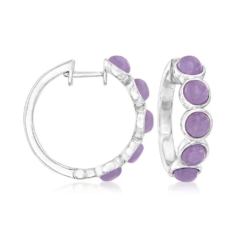 925 Sterling Silver Purple Jade Hoop Earrings