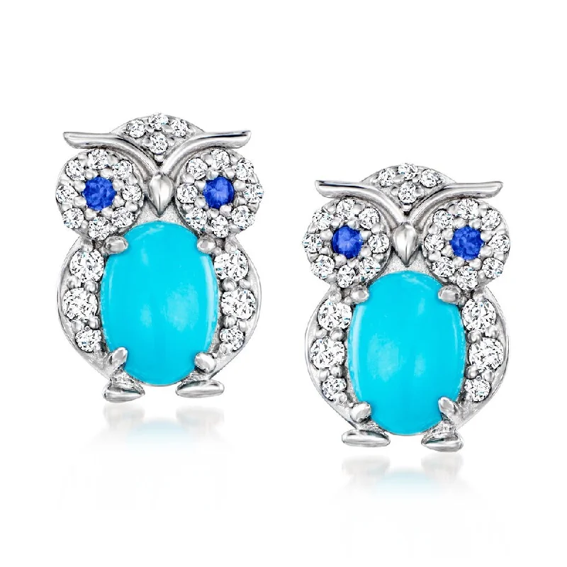 925 Sterling Silver Sleeping Beauty Turquoise Gemstone Owl Stud Earrings