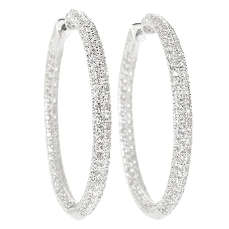 925 Sterling Silver White Natural Zircon Hoop Earrings