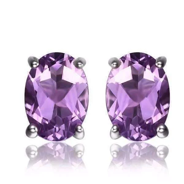 Amethyst 925 Sterling Silver Oval Cut 1.4CTW IOBI Precious Gems Stud Earrings