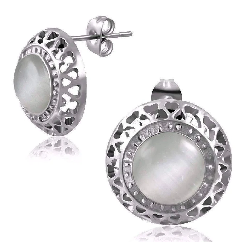 Aura White Cat Eye Gemstone Stainless Steel Stud Earrings