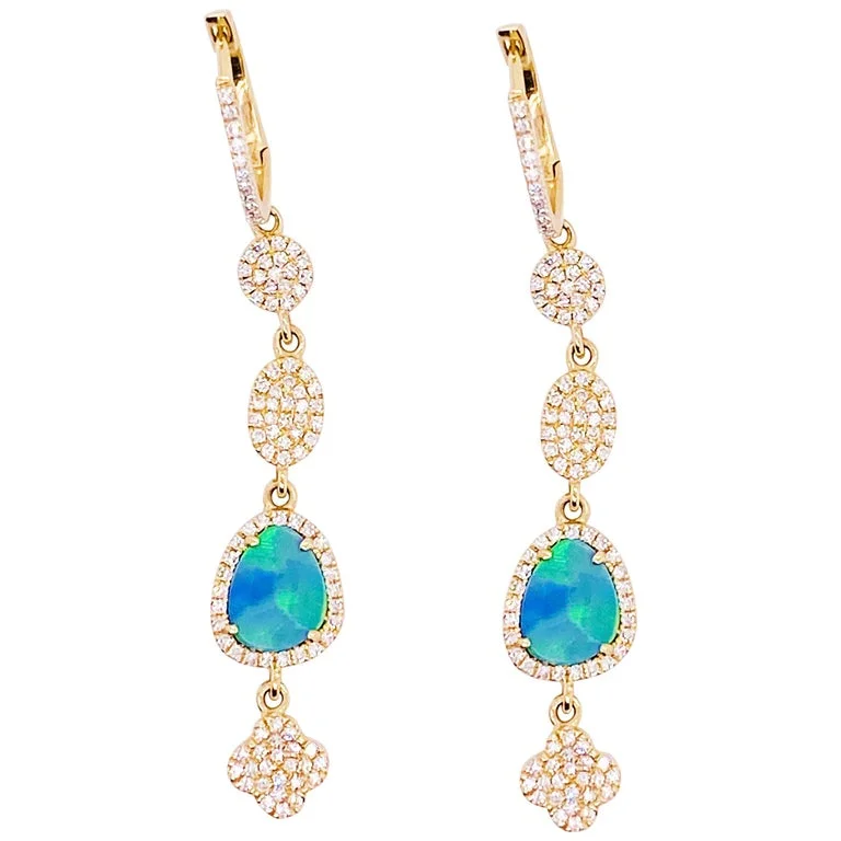 Australian Opal & Diamond Dangle Earrings