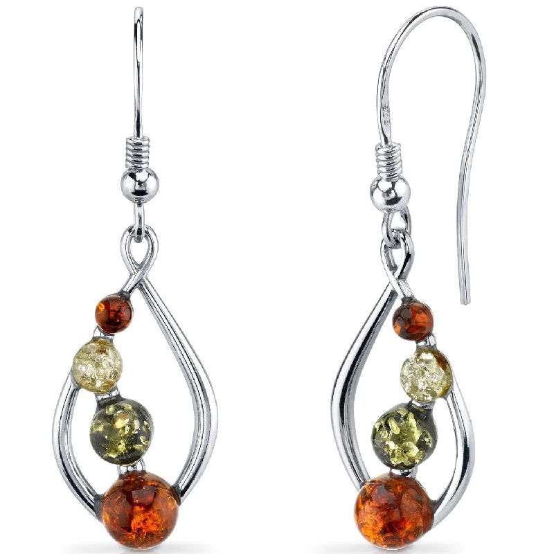 Baltic Amber Open Leaf Earrings in Sterling Silver